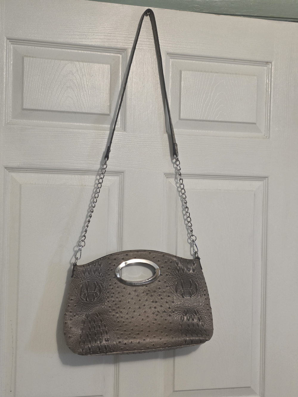 Textured Gray Shoulder Bag with Chain Strap Inside Need Cleaning